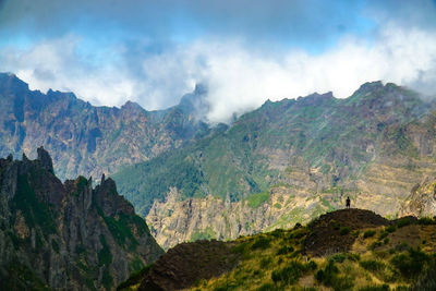 Panoramic view of landscape and mountains against sky