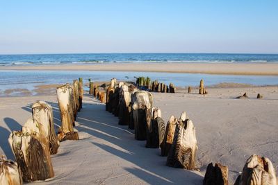 Panoramic view of beach against clear sky