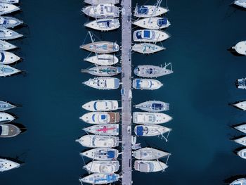 Sailboats moored in water against buildings