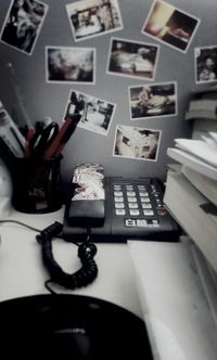 High angle view of laptop on table at home