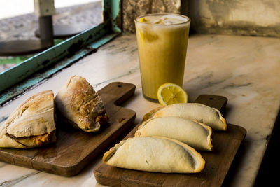 High angle view of food on table