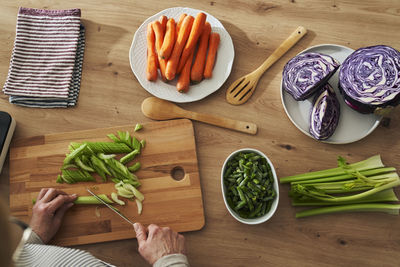 High angle view of food on table