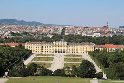 View of cityscape against clear sky