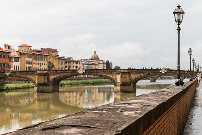 Bridge over river with buildings in background