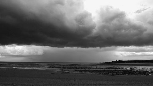 Scenic view of beach against cloudy sky