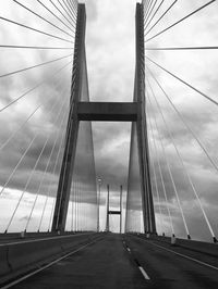 View of suspension bridge against cloudy sky
