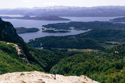 High angle view of landscape and mountains