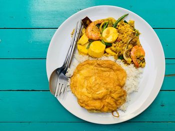 High angle view of food in plate