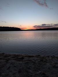 Scenic view of lake against sky during sunset