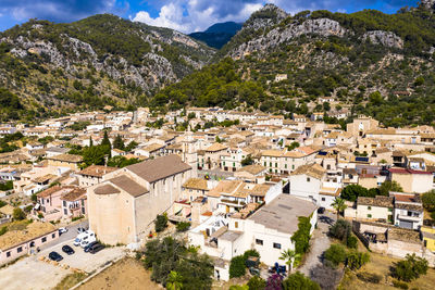 High angle view of townscape against sky