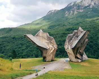 Monument against mountain