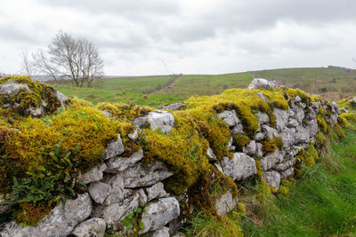 Scenic view of rocks on landscape against sky