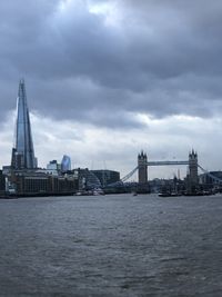 View of bridge over river against cloudy sky