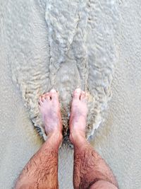 Low section of man standing on shore