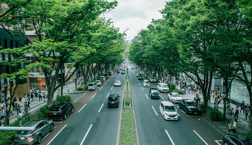 High angle view of cars on road in city