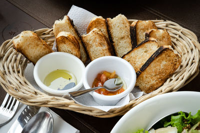 Toasted bread for starter at italian restaurant.