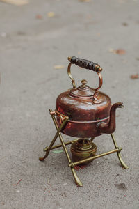 High angle view of old lamp on table