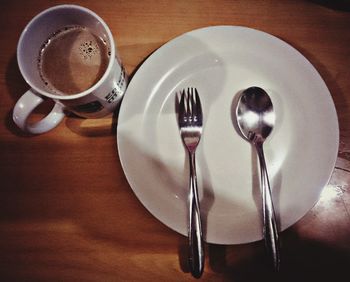 High angle view of bread in plate on table