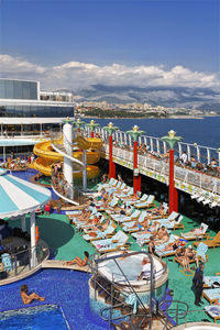 High angle view of boats moored at harbor