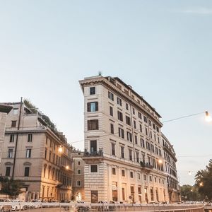 Low angle view of buildings against clear sky