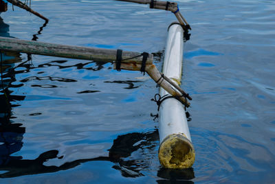 High angle view of railing in lake