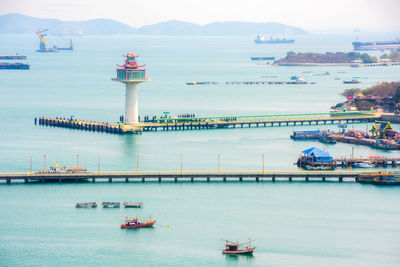 High angle view of ship in sea