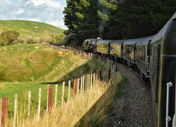 View of train passing through land