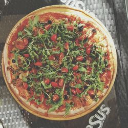 High angle view of food on table