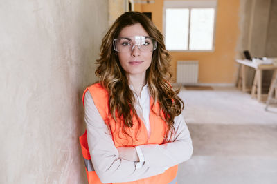 Professional confident architect woman in construction site. home renovation