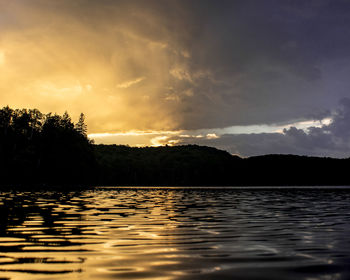 Scenic view of lake against sky during sunset