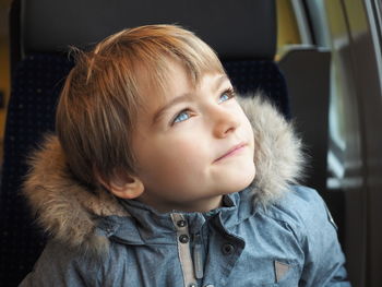 Close-up of boy wearing warm clothing