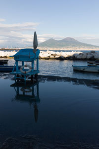 Boat in lake against sky