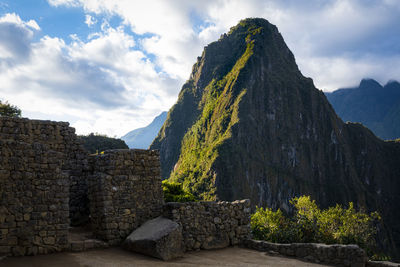 Stone wall with mountain in background