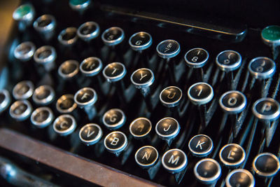 Close-up high angle view of typewriter