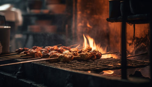 Close-up of meat on barbecue grill