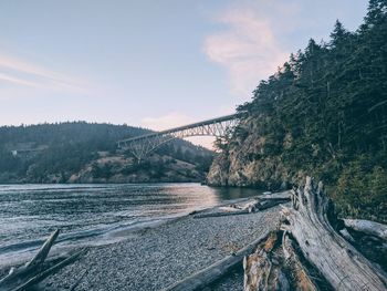 Bridge over river against sky