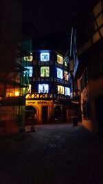 Illuminated buildings at night