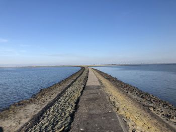 Scenic view of sea against clear blue sky