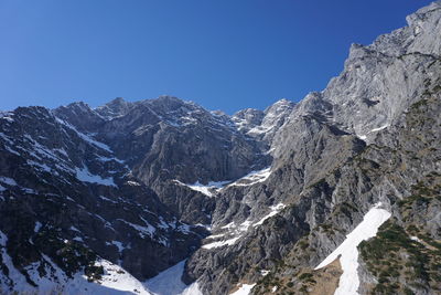 Snowcapped mountains against clear sky