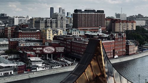 High angle view of buildings in city