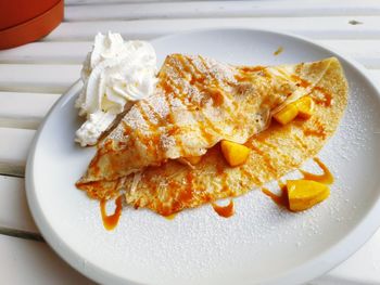 High angle view of breakfast served in plate