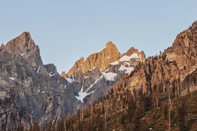 Alpenglow its the jagged summit of the grand teton at sunrise