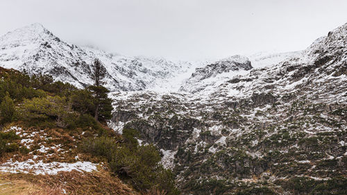 Scenic view of snowcapped mountains against sky