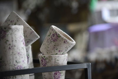 Pots for sale at market stall