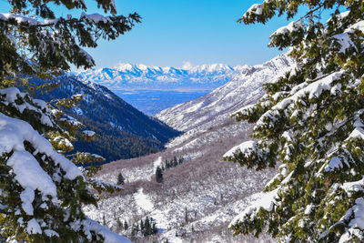 Scenic view of snowcapped mountains against sky