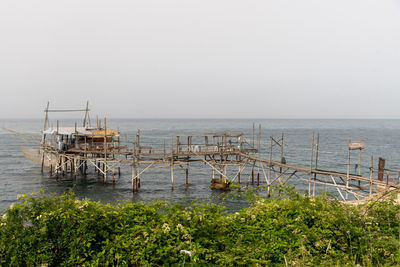 June 2021, abruzzo, italy. trabocchi coast. view of the trabocco sasso della cajana. 