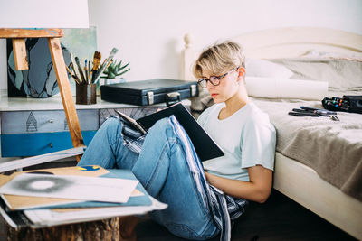 Woman sitting at home