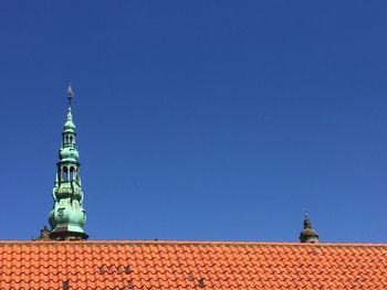 Low angle view of kronborg castle against clear blue sky