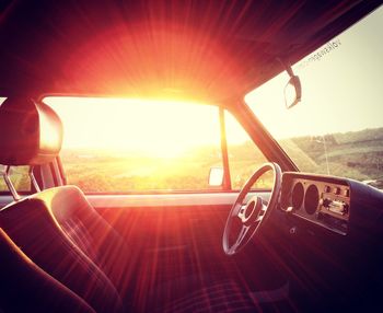 Sun shining through car windshield
