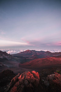 Scenic view of mountain against sky during sunset